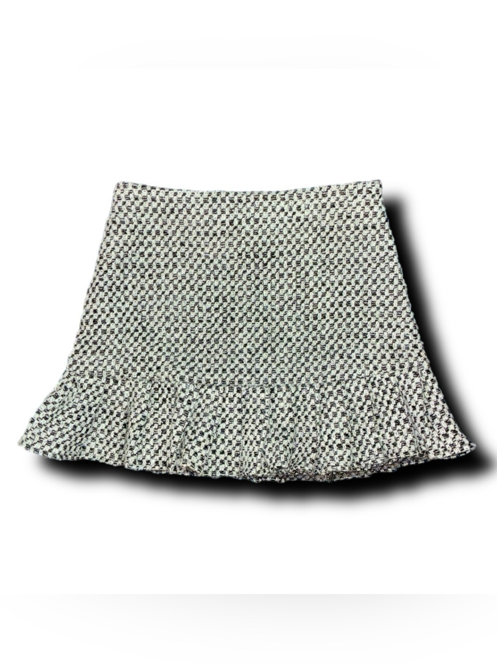 Sweet Rain Black & White Wool Blend Tweed Ruffle Hem Mini Skirt Preppy Vibes